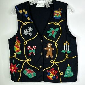 Vintage Highgate Ltd. Black Christmas Vest Size Small 90s
